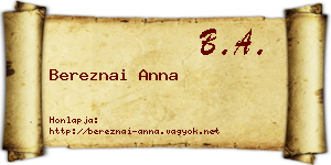 Bereznai Anna névjegykártya